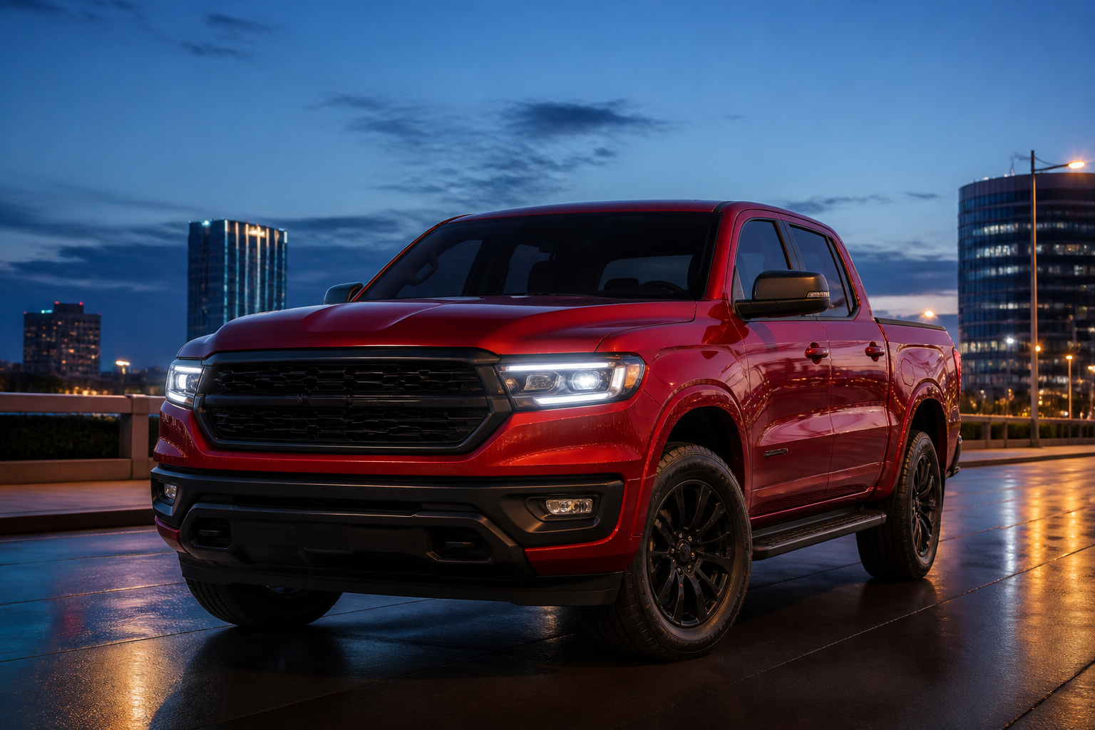 Red pickup truck prepared for vehicle trade